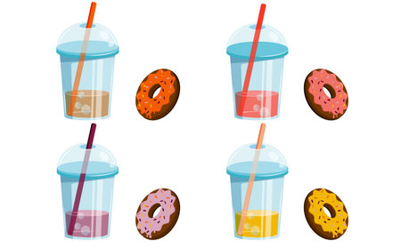 Donut and lemonade. Set. Street food and drink on a hot summer day.のイラスト素材