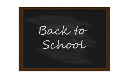 Blackboard background in a wooden frame.Back to school on a black chalkboardのイラスト素材