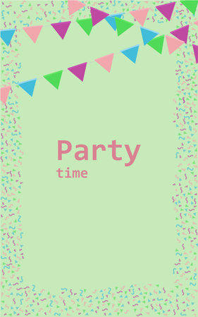 Template with multicolored flags, confetti,party timeのイラスト素材