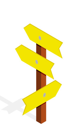 Road sign, pointer, landmark. Bright yello. Isometricのイラスト素材