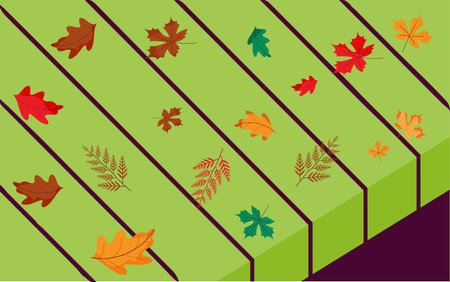 Autumn has come. The leaves lie on a wooden table.のイラスト素材