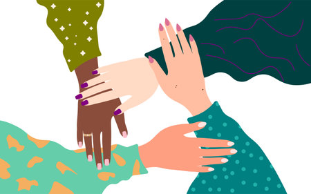 A circle of diverse women holding each others hands to challenge.のイラスト素材