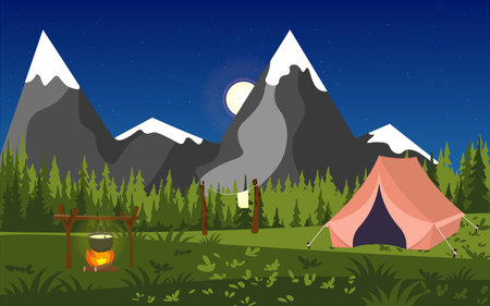 Sports,Camping, outdoor recreation, outdoor adventure,vacation.Night in natureのイラスト素材