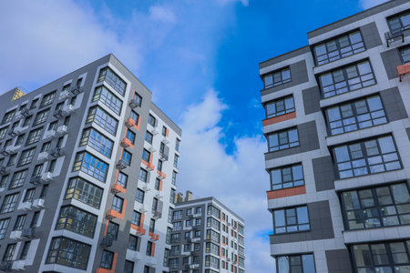Stylish residential architecture beautifully showcases contemporary design elements and vibrant urban livingの写真素材
