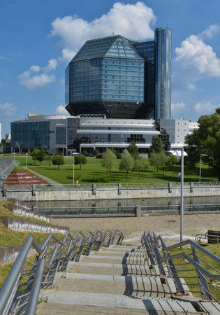 Minsk, Belarus - July 31, 2016: National library of Belarus is the main universal scientific library in the country.のeditorial素材