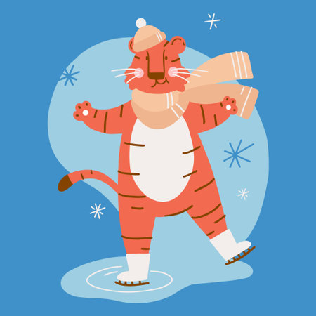 Tiger skating in winterのイラスト素材