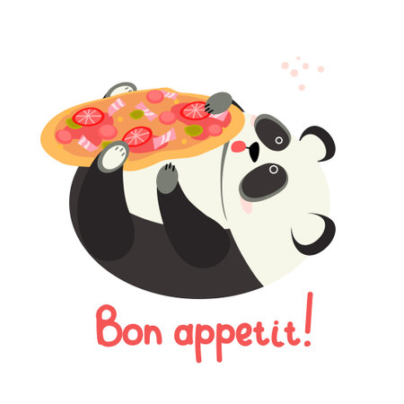 Panda with pizzaのイラスト素材
