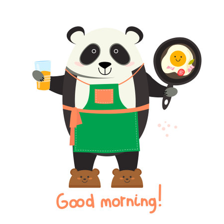 Panda with scrambled eggs, good morningのイラスト素材