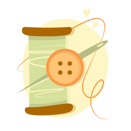Spool of thread with button and needleのイラスト素材