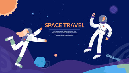 Astronauts explore space. Template, web bannerのイラスト素材