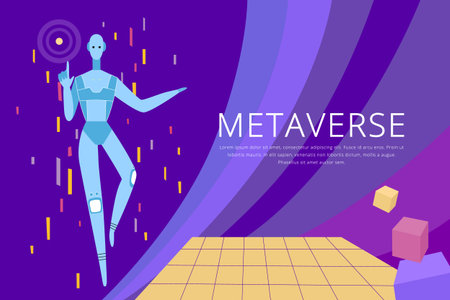 Metaverse, a robot in virtual reality, bannerのイラスト素材