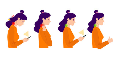 Woman with neck pain, tech neck, setのイラスト素材