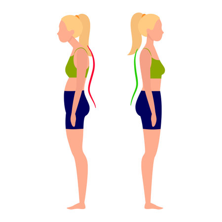 Young woman. Correct and incorrect postureのイラスト素材