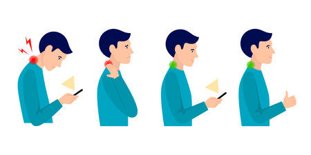 Man with neck pain, tech neck, setのイラスト素材