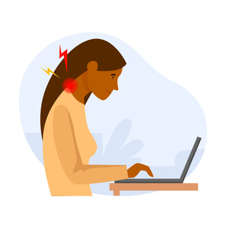 Wrong posture while working on a computer, girlのイラスト素材