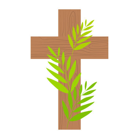 Wooden cross decorated with palm branches. Easterのイラスト素材