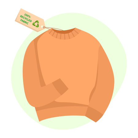 Clothes with label - 100 recycled fabric, percent sign. Sweater with eco labelのイラスト素材