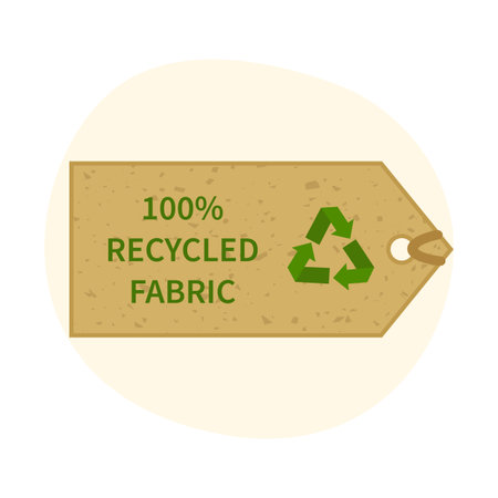Cardboard label 100 recycled fabric with recycling sign. Eco label design for market, clothesのイラスト素材