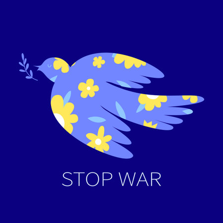 Abstract dove of peace in a floral ornament. Symbol. Stop war. Support, help Ukraine. Vectorのイラスト素材