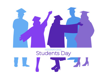 Colored silhouettes of young people, students. Students Day, Graduation. Poster. Vectorのイラスト素材