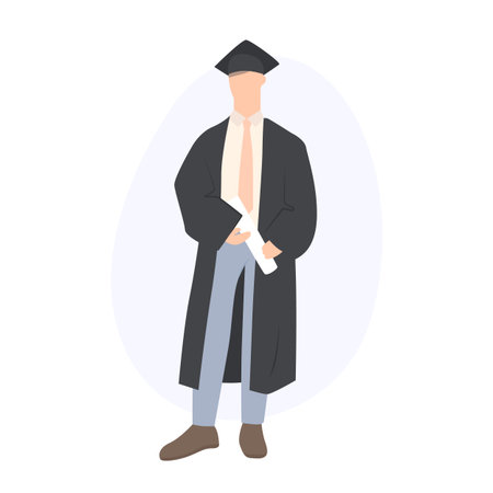 A young man, a graduate student in an academic coat and an academic cap. Vectorのイラスト素材