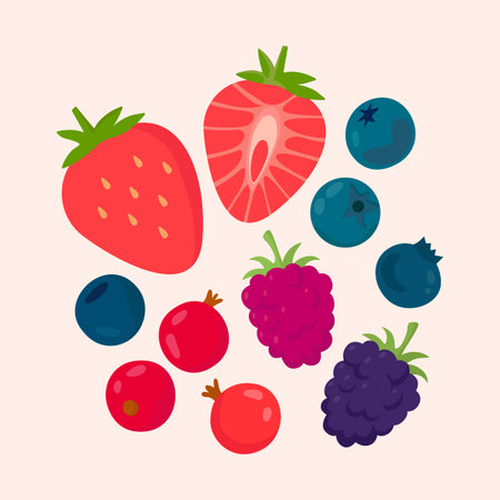 Forest berries set. Flat vector illustration in cartoon style. Isolated.のイラスト素材