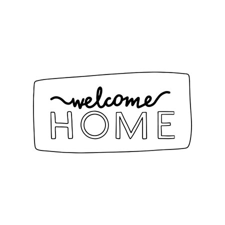 Sign - Welcome home. Linear vector illustration, contour image.のイラスト素材
