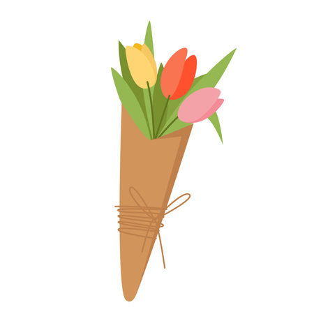 Flowers in eco package. Ecology concept, recyclingのイラスト素材