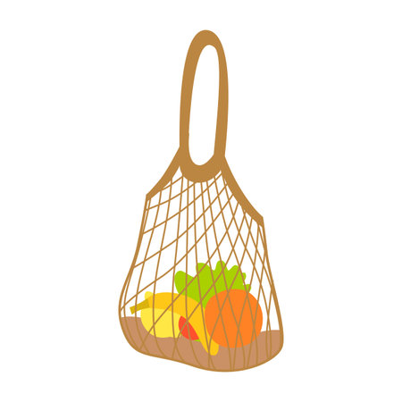 Eco bag, mesh bag with groceries. Recyclingのイラスト素材