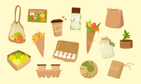 Eco packaging set. Ecology concept, recyclingのイラスト素材