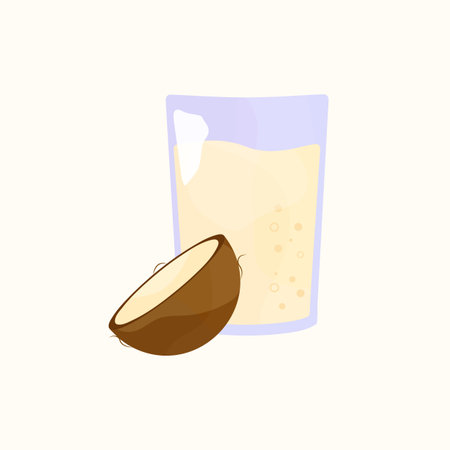 Illustration of a glass of coconut milk. Half a glass of coconut about a glass. illustration of milk...