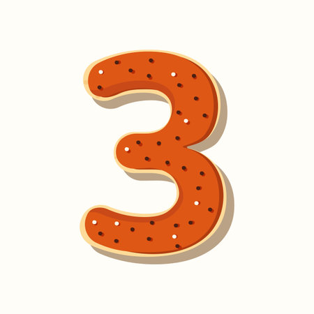 Vector number three for kids. A number in the shape of a donut with orange icing and round sprinkles for arithmetic or holiday decorations.のイラスト素材