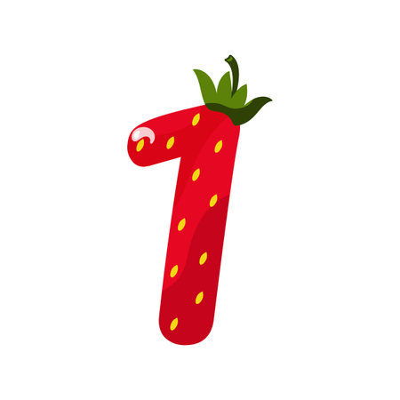 Vector illustration of the number one in a strawberry pattern. Strawberry number one for children's literature or math design.のイラスト素材