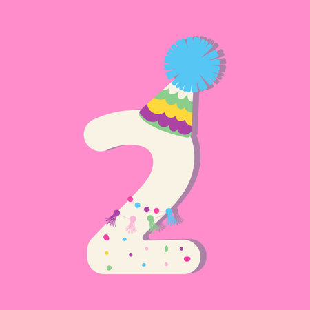 Vector illustration of number two for holiday. Number in Mexican garlands in pink for children's birthday party.のイラスト素材