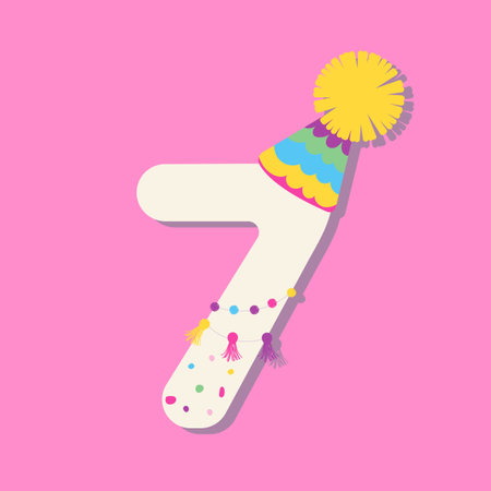 Vector illustration of the number seven for the holiday. Number in Mexican garlands in pink for children's birthday party.のイラスト素材