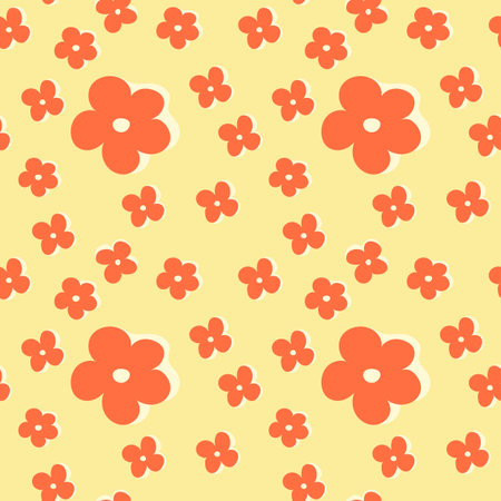 Seamless template with small and large flowers in 70's style. Seamless vector with orange flowers in y2k style for printing on fabric or paper.のイラスト素材
