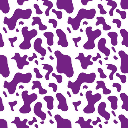 Seamless cow spots drawing. Seamless vector animal print in purple for fabric or paper.のイラスト素材