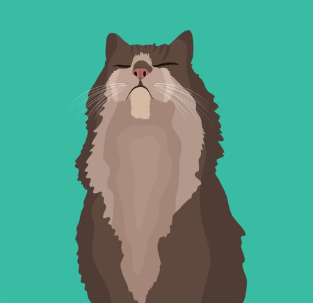 A brown fluffy cat sits under the rays of the sun. Vector illustrationのイラスト素材