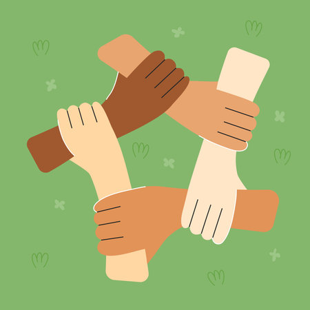 International Friendship Day. Hands of international friends. Interracial Relationsのイラスト素材