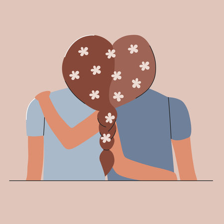 International Friendship Day. Hugs best friends with flowers in their hairのイラスト素材