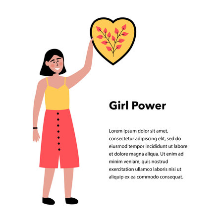 Postcard girl power with a girl holding a heartのイラスト素材