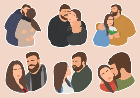 A set of stickers for a couple in love on an isolated neutral backgroundのイラスト素材