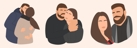 Isolated set of stickers couple in loveのイラスト素材