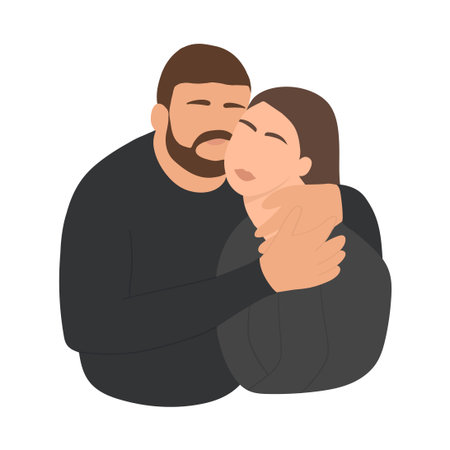 Romantic illustration of a guy who hugs a girlのイラスト素材