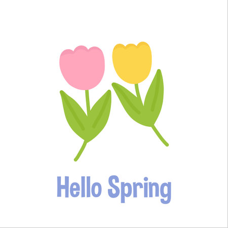 Gardening and spring hand drawn pink yellow tulipsのイラスト素材