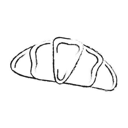 Ink drawing of croissant on isolated background. Vintage graphics and handwork. Black sketch outline.のイラスト素材