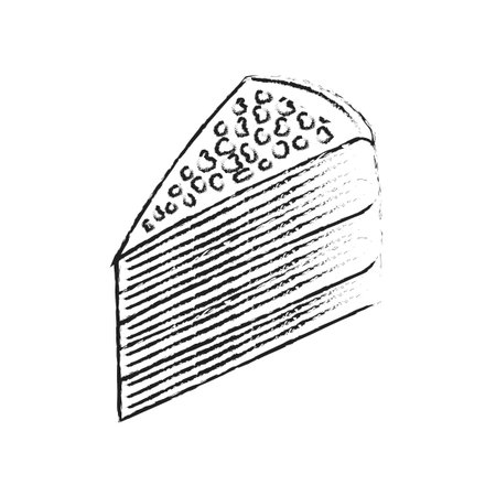 Ink drawing piece of dessert cake in the section. Vintage graphics and handwork. Black sketch outline.のイラスト素材