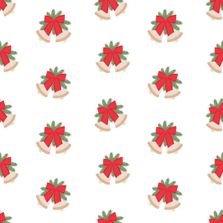 Seamless New Year pattern with Christmas bells and red ribbonfor print, textile, backgroundの写真素材