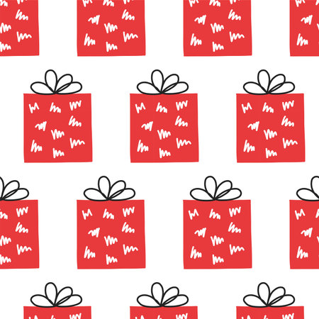 Cozy Christmas winter seamless pattern with new year gift. For printing, fabric, backgroundのイラスト素材