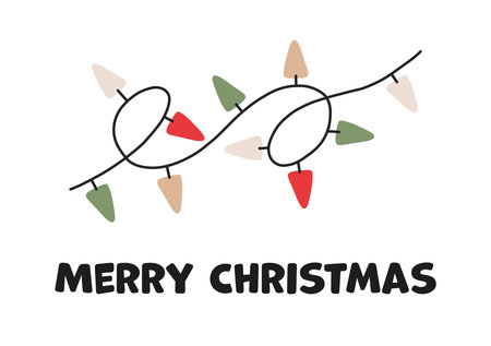 Christmas card with garland. Cozy New Year decorative element for postcard, invitation, posterのイラスト素材